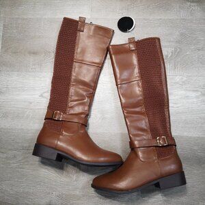 NWT Lily Morgan Ladies Size 7 Dark Brown Faux Leather Stretch Boots